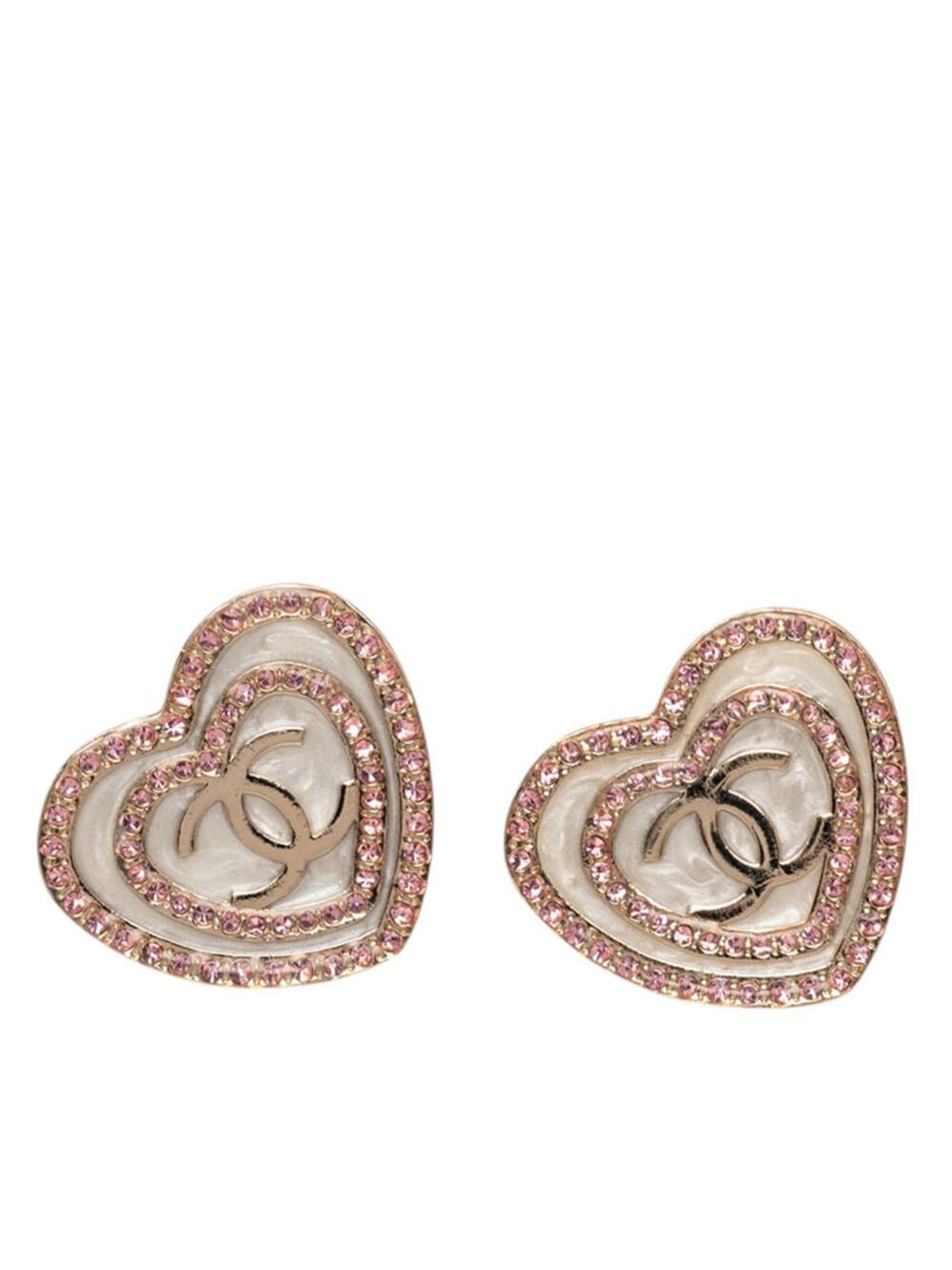 Chanel Cc Logo Stud Heart Earrings #287870C10B